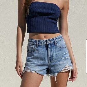 Pacsun Light Indigo Ripped High Waisted Denim Festival Shorts